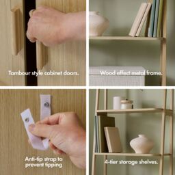 VonHaus Landos Tambour Design Living Room Storage Bookcase in Natural - Size: 1 Pack - thumbnail 6