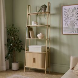VonHaus Landos Tambour Design Living Room Storage Bookcase in Natural - Size: 1 Pack - thumbnail 1