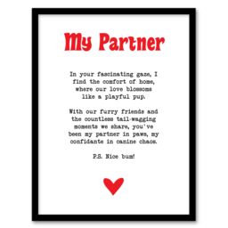 Artery8 Love Poem Dog Lover Partner Romantic Poetry Fun Framed Art Print in White - Size: A4 - thumbnail 1