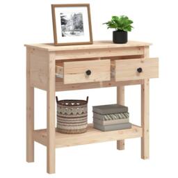 Berkfield Home Console Table 75x35x75 cm Solid Wood Pine in Light Tan - Size: 75 x 35 x 75 cm - thumbnail 5