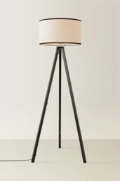ValueLights Barbro Black Wood Tripod Floor Lamp & Natural Linen Trim Shade - thumbnail 3