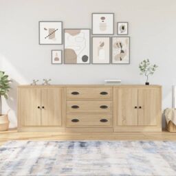 Berkfield Home Sideboards 3 pcs Sonoma Oak Engineered Wood in Brown - thumbnail 1