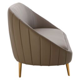 Orsina Silhouette Mink Sofa, Decorative Curved Sofa With Brown Faux Leather Upholstery, Gold Finished Couch Seat - thumbnail 4