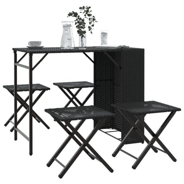 Berkfield Home 5 Piece Garden Dining Set Foldable Black Poly Rattan - image 1