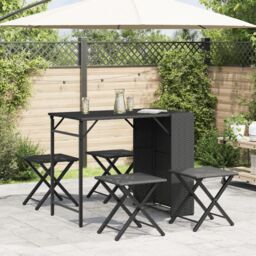 Berkfield Home 5 Piece Garden Dining Set Foldable Black Poly Rattan - thumbnail 3