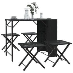 Berkfield Home 5 Piece Garden Dining Set Foldable Black Poly Rattan - thumbnail 1