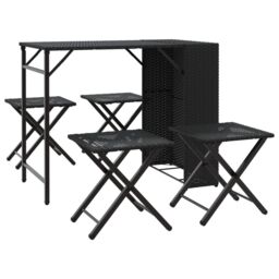 Berkfield Home 5 Piece Garden Dining Set Foldable Black Poly Rattan - thumbnail 2
