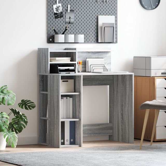 Berkfield Home Desk with Storage Grey Sonoma 90x48x101.5 cm Engineered wood - image 1