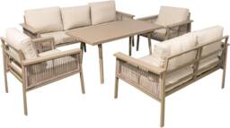 Shatchi Garden Sofa Set 7 Seater - Aluminium Rattan Garden Furniture with Table & Cushions in Beige - thumbnail 2