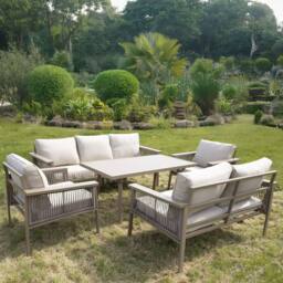 Shatchi Garden Sofa Set 7 Seater - Aluminium Rattan Garden Furniture with Table & Cushions in Beige