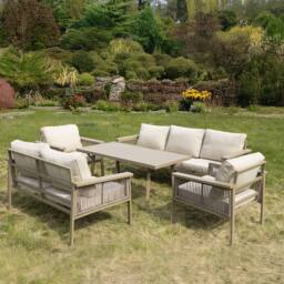Shatchi Garden Sofa Set 7 Seater - Aluminium Rattan Garden Furniture with Table & Cushions in Beige - thumbnail 3