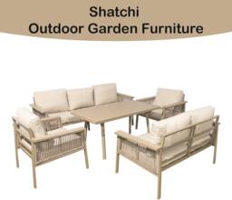 Shatchi Garden Sofa Set 7 Seater - Aluminium Rattan Garden Furniture with Table & Cushions in Beige - thumbnail 6