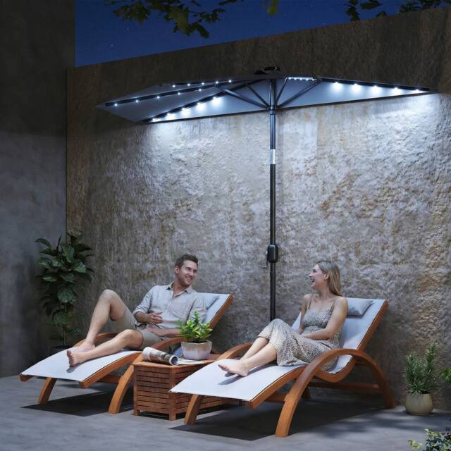 OUTSUNNY 2.6 m Half Parasol with Solar Lights, UPF50+ Semi Round Umbrella in Dark Grey - image 1