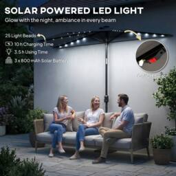 OUTSUNNY 2.6 m Half Parasol with Solar Lights, UPF50+ Semi Round Umbrella in Dark Grey - thumbnail 6