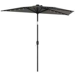 OUTSUNNY 2.6 m Half Parasol with Solar Lights, UPF50+ Semi Round Umbrella in Dark Grey - thumbnail 2
