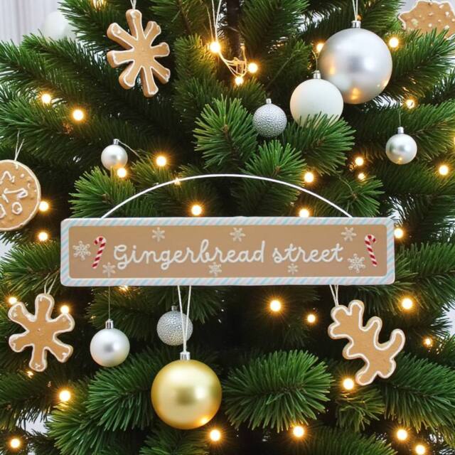 Garden Greatness Hanging Gingerbread Street Candy Cane Sign in Brown - Size: 1 Pack - image 1