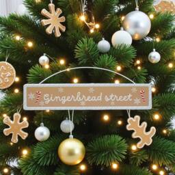 Garden Greatness Hanging Gingerbread Street Candy Cane Sign in Brown - Size: 1 Pack