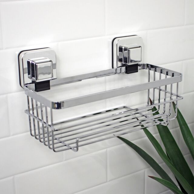 Showerdrape Pushloc Chrome Steel Suction Wall Mounted Bottle Basket in Silver - image 1