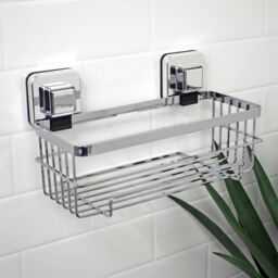 Showerdrape Pushloc Chrome Steel Suction Wall Mounted Bottle Basket in Silver