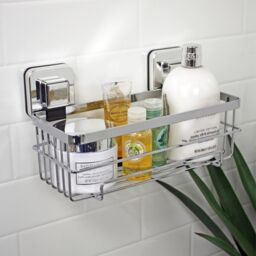 Showerdrape Pushloc Chrome Steel Suction Wall Mounted Bottle Basket in Silver - thumbnail 2