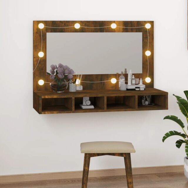 Berkfield Home Mirror Cabinet with LED Smoked Oak 90x31.5x62 cm in Brown - image 1