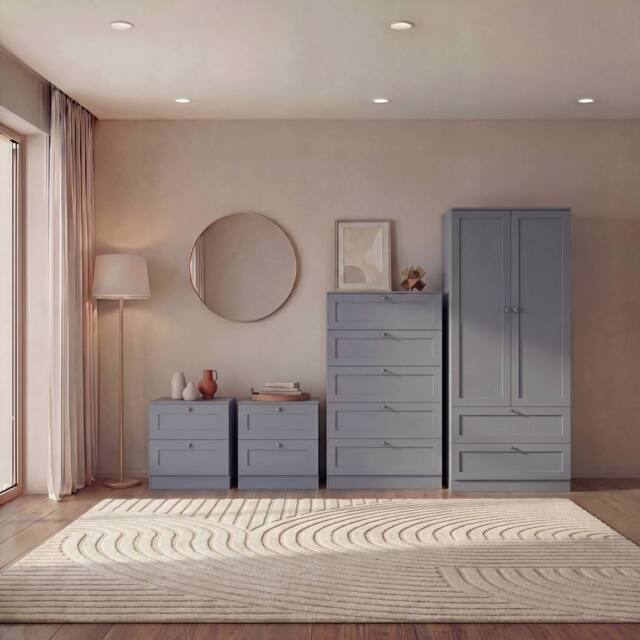 Home Discount Vida Designs Altino 4Pc Bedroom Set(2Dr Bedside, 5Dr Chest, Wardrobe) in Grey - image 1