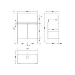Balterley Mavesyn 2 Door 1 Drawer Vanity Basin Unit, Satin White, 600mm in White - thumbnail 2