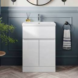 Balterley Mavesyn 2 Door 1 Drawer Vanity Basin Unit, Satin White, 600mm in White - thumbnail 3