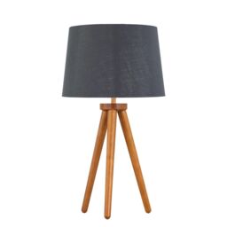 First Choice Lighting Voyage - Dark Oak Table Lamp or Bedside Light with Grey & Silver Shade in Brown