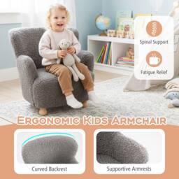 Costway Sherpa Kids Sofa Comfy Toddler Armchair Upholstered Reading Chair in Light Grey - thumbnail 6