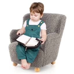 Costway Sherpa Kids Sofa Comfy Toddler Armchair Upholstered Reading Chair in Light Grey - thumbnail 2