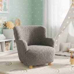 Costway Sherpa Kids Sofa Comfy Toddler Armchair Upholstered Reading Chair in Light Grey - thumbnail 4
