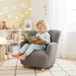 Costway Sherpa Kids Sofa Comfy Toddler Armchair Upholstered Reading Chair in Light Grey - thumbnail 3