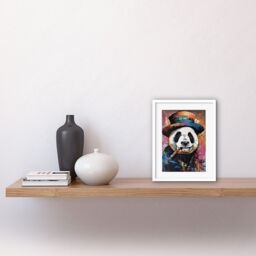 "Artery8 Wall Art Print Panda Bear with a Suit Low Top Hat & a Cigar Artwork Framed 9X7 Inch in White - Size: W7"" x H9""" - thumbnail 2