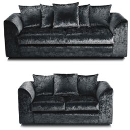 Furnishings For Less UK Crystal Crushed Velvet Sofa Set 3 & 2 Seater Sofa Scatter Back Curved Arm in Black - thumbnail 1