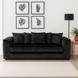 Furnishings For Less UK Crystal Crushed Velvet Sofa Set 3 & 2 Seater Sofa Scatter Back Curved Arm in Black - thumbnail 5