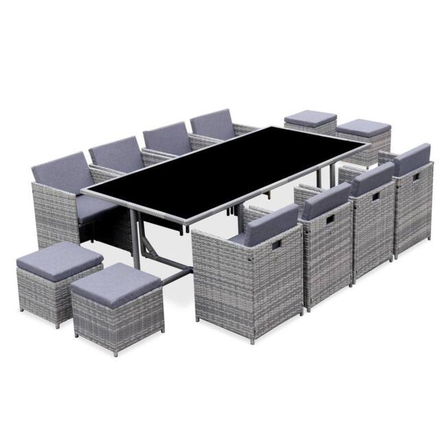 sweeek 8 To 12-seater Rattan Cube Table Set With Chairs in Grey - image 1