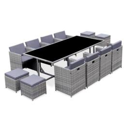 sweeek 8 To 12-seater Rattan Cube Table Set With Chairs in Grey