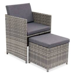 sweeek 8 To 12-seater Rattan Cube Table Set With Chairs in Grey - thumbnail 4