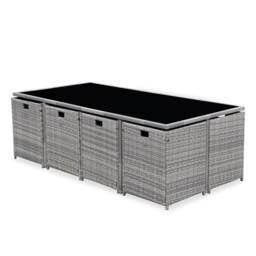 sweeek 8 To 12-seater Rattan Cube Table Set With Chairs in Grey - thumbnail 2