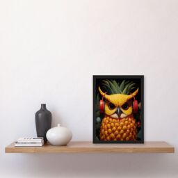 "Artery8 Pineapple Owl Bold Vibrant Rich Red Gold & Green Artwork Kitchen Retro Interior Design Art Print Framed Poster Wall Decor - Size: W12"" x H16""" - thumbnail 4