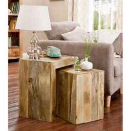 Jaipur Furniture Ltd Cube Nest Tables - Mango Wood - L35 x W50 x H54 cm - Light Finish in Brown - thumbnail 2