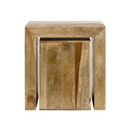 Jaipur Furniture Ltd Cube Nest Tables - Mango Wood - L35 x W50 x H54 cm - Light Finish in Brown
