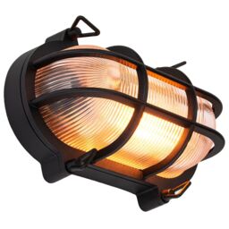 Happy Homewares Industrial Nautical Marine Style Black Cast Aluminium Outdoor Bulkhead Light - thumbnail 6