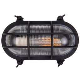 Happy Homewares Industrial Nautical Marine Style Black Cast Aluminium Outdoor Bulkhead Light - thumbnail 1