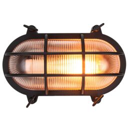 Happy Homewares Industrial Nautical Marine Style Black Cast Aluminium Outdoor Bulkhead Light - thumbnail 2