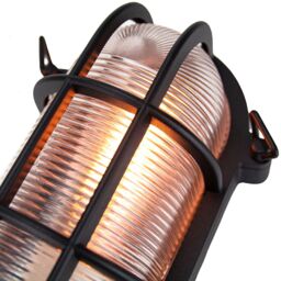 Happy Homewares Industrial Nautical Marine Style Black Cast Aluminium Outdoor Bulkhead Light - thumbnail 8