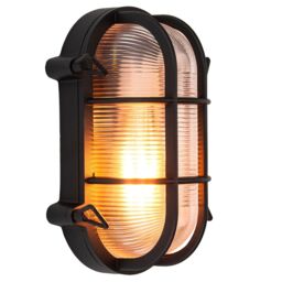 Happy Homewares Industrial Nautical Marine Style Black Cast Aluminium Outdoor Bulkhead Light - thumbnail 4