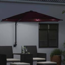 Berkfield Home Wall-mounted Garden Parasol with LEDs Bordeaux Red 248 cm in Burgundy - thumbnail 3