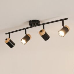 COMELY Black Wooden Ceiling Lights GU10 4-Arm LED 350° Swivel Spotlight - thumbnail 1